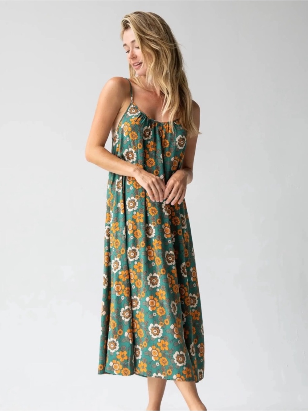 NATURAL LIFE Teal Maxi Dress with Mustard Floral Print